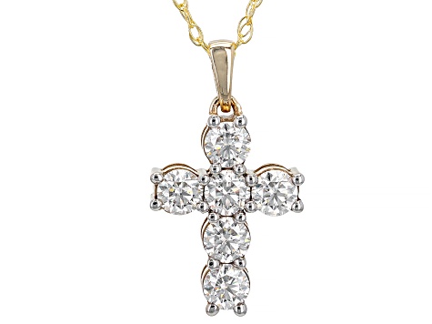 Moissanite 10k Yellow Gold Cross Pendant .78ctw DEW