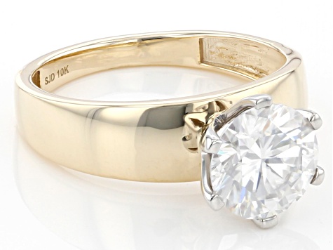Moissanite 10k Yellow Gold Solitaire Ring 1.90ct DEW