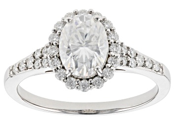 Picture of Moissanite Rhodium Over 10k White Gold Halo Ring 1.98ctw DEW