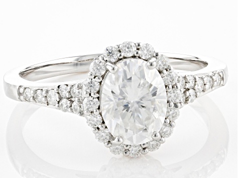 Moissanite Rhodium Over 10k White Gold Halo Ring 1.98ctw DEW