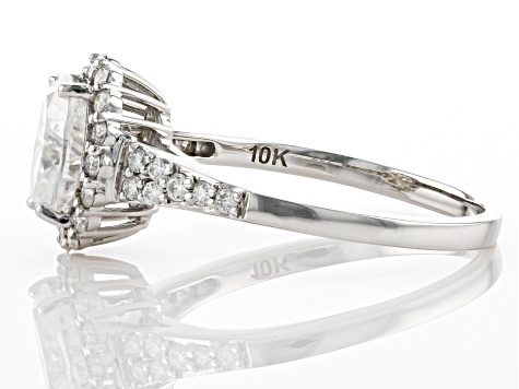 Moissanite Rhodium Over 10k White Gold Halo Ring 1.98ctw DEW