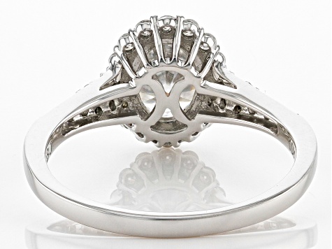Moissanite Rhodium Over 10k White Gold Halo Ring 1.98ctw DEW