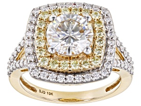Moissanite and natural yellow diamond 10K yellow gold ring 2.84ctw DEW