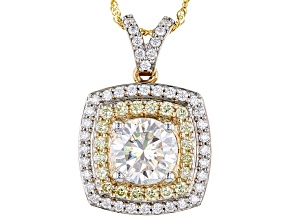 Moissanite and natural yellow diamond 10K yellow gold pendant 2.69ctw DEW