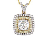 Moissanite and natural yellow diamond 10K yellow gold pendant 2.69ctw DEW