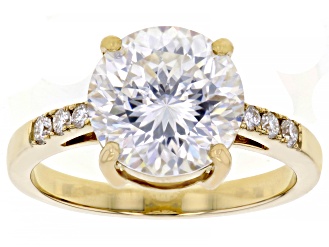 Moissanite Inferno cut 10K Yellow Gold ring 4.29ct DEW.