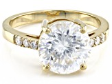 Moissanite Inferno cut 10K Yellow Gold ring 4.29ct DEW.