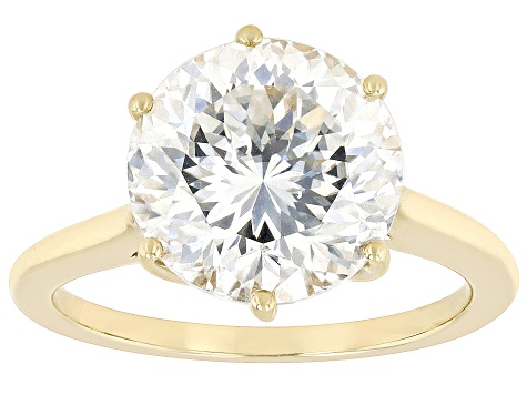 Moissanite 14k Yellow Gold Inferno Cut Ring 5.66ct DEW