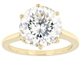 Moissanite 14k Yellow Gold Inferno Cut Ring 5.66ct DEW