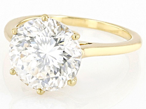 Moissanite 14k Yellow Gold Inferno Cut Ring 5.66ct DEW