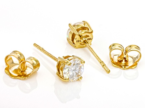 Moissanite 10k Yellow Gold Stud Earrings 1.00ctw DEW.