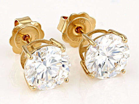 Moissanite 14k Yellow Gold Stud Earrings 4.40ctw DEW.