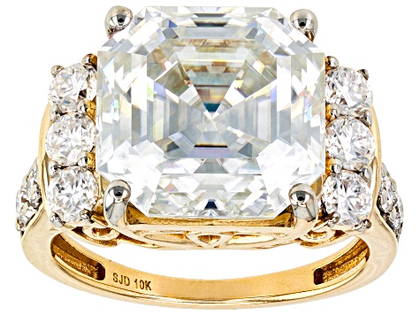 Moissanite 10k Yellow Gold Ring 11.17ctw DEW.