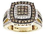 Moissanite And Champagne Diamond 10k Yellow Gold Quad Ring 1.37ctw DEW