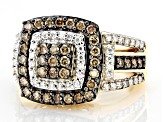 Moissanite And Champagne Diamond 10k Yellow Gold Quad Ring 1.37ctw DEW