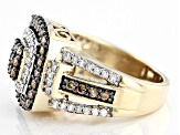 Moissanite And Champagne Diamond 10k Yellow Gold Quad Ring 1.37ctw DEW
