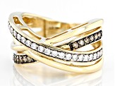 Moissanite And Champagne Diamond 10k Yellow Gold Crossover Ring .67ctw DEW