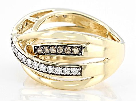 Moissanite And Champagne Diamond 10k Yellow Gold Crossover Ring .67ctw DEW