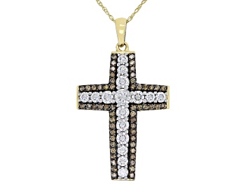 Picture of Moissanite And Champagne Diamond 10k Yellow Gold Cross Pendant 1.93ctw DEW