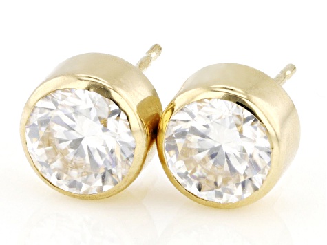 Moissanite 14k Yellow Gold Stud Earrings 1.60ctw DEW