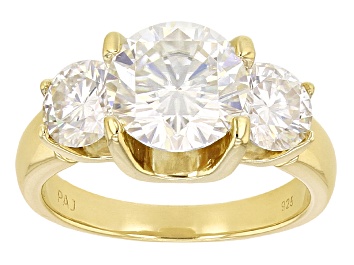Picture of Moissanite 14k Yellow Gold Over Silver 3 Stone Ring 4.30ctw DEW