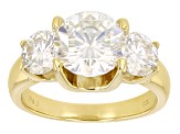 Moissanite 14k Yellow Gold Over Silver 3 Stone Ring 4.30ctw DEW