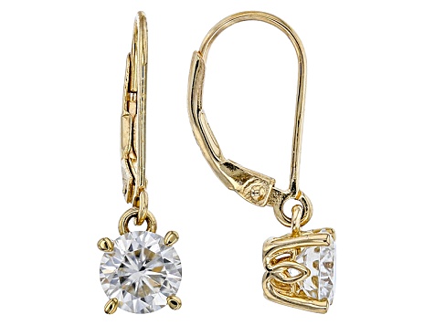 Moissanite 14k Yellow Gold Over Silver Dangle Earrings 1 60ctw Dew Moissanite 14k Yellow Gold Over Silver Dangle Earrings 1 60ctw Dew
