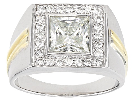 Moissanite Fire® 3.58ctw DEW Platineve™ And 14k Yellow Gold Over Platineve Mens Ring