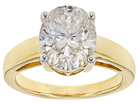 Moissanite Fire® 4.20ct DEW Oval 14k Yellow Gold Over Sterling Silver Ring