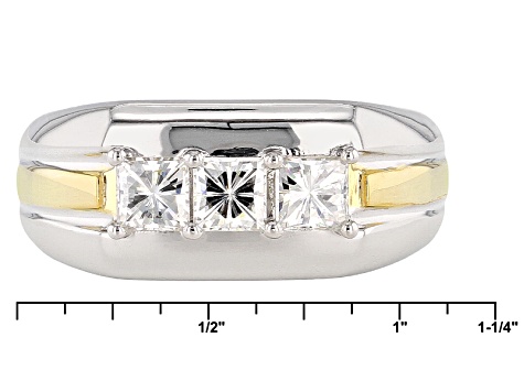 Moissanite Gent Ring Two Tone 14k Yellow Gold Over Platineve™ 1.50ctw DEW