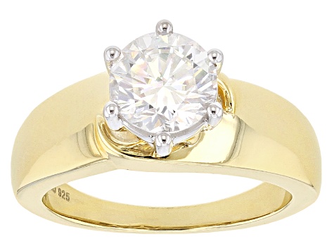 Moissanite Ring 14k Yellow Gold Over Silver 1.90ct DEW.
