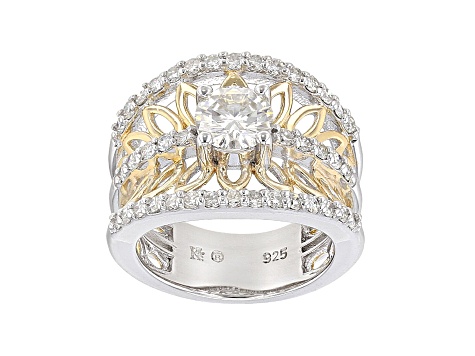 Moissanite Platineve And 14k Yellow Gold Over Silver Ring 1.80ctw D.E.W