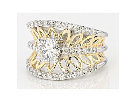 Moissanite Platineve And 14k Yellow Gold Over Silver Ring 1.80ctw D.E.W