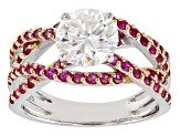 Moissanite And Pink Sapphire Platineve Ring 1.90ctw DEW
