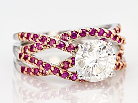 Moissanite And Pink Sapphire Platineve Ring 1.90ctw DEW