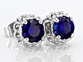 Blue Lab Created Sapphire Stainless Steel Stud Earrings 1.70ctw