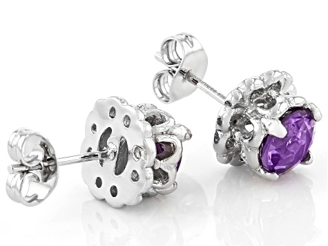 Purple Amethyst Stainless Steel Earrings 1.28ctw