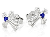 Blue Lab Created Sapphire Stainless Steel Cross Earrings. 0.15ctw