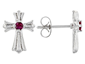 Red Lab Created Ruby Stainless Steel Cross Earrings 0.12ctw