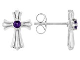 Round African Amethyst Rhodium Over Stainless Steel Cross Earrings 0.11ctw