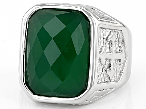 Green Onyx Stainless Steel Mens Ring 8.60ct