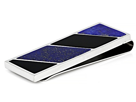 Lapis Lazuli And Black Agate Stainless Steel Men's Money Clip