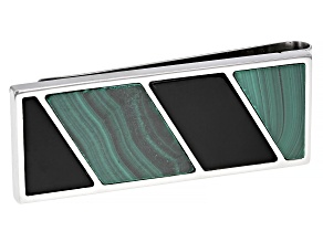 Green Malachite And Black Agate Stainless Steel Men's Money Clip