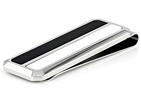 White and Black Agate Stainless Steel Men's Money Clip
