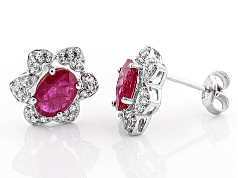 Red Ruby Rhodium Over 10k White Gold Earrings 3.28ctw
