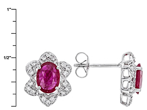 Red Ruby Rhodium Over 10k White Gold Earrings 3.28ctw