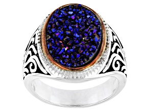 Multicolor Drusy Quartz Rhodium Over Silver Two-Tone Ring
