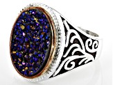 Multicolor Drusy Quartz Rhodium Over Silver Two-Tone Ring
