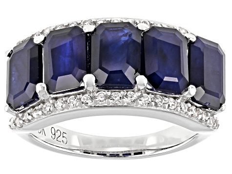 Blue Sapphire Rhodium Over Sterling Silver Ring 6.16ctw