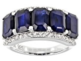 Blue Sapphire Rhodium Over Sterling Silver Ring 6.16ctw